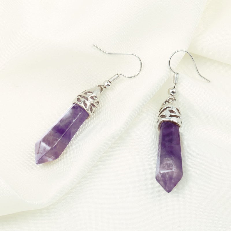 KISSPAT Real Natural Quartz Stone Healing Point Crystal Chakra Dangle Earrings for Women Gemstone Earring Healing Crystal Earring Jewelry Set (3 Pair) - Image 5
